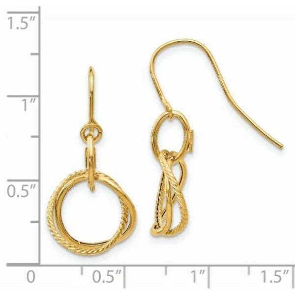 14K Yellow Gold Small Twisted Circle Shepherd Hook Earrings