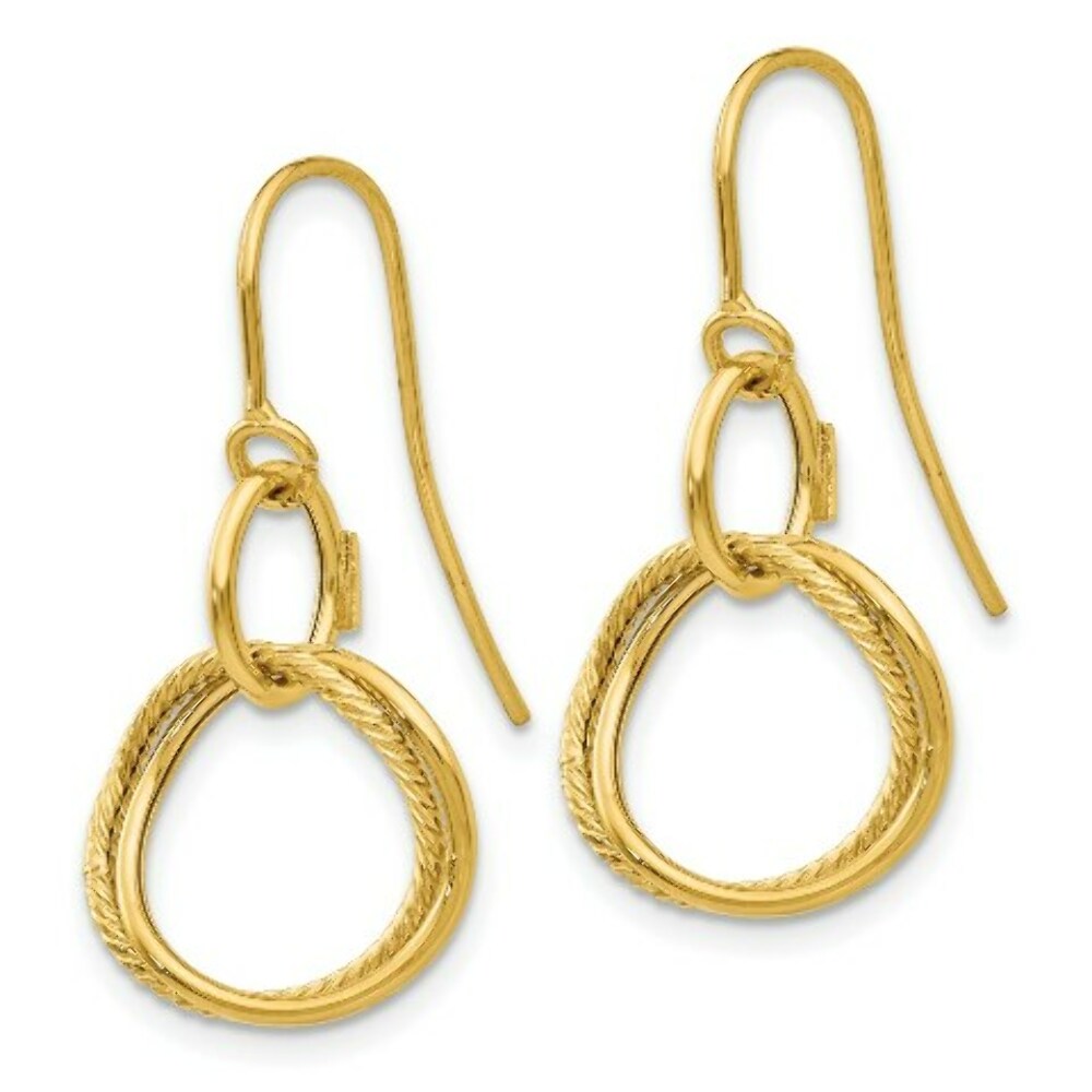 14K Yellow Gold Small Twisted Circle Shepherd Hook Earrings