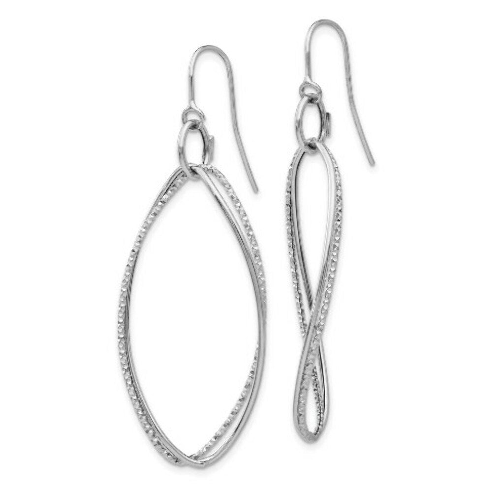 14K White Gold Twist Dangle Shepherd Hook Earrings