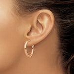 Load image into Gallery viewer, 14K Rose Gold 3x20mm Polished Round Omega Back Hoop Earrings
