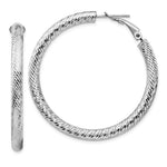 Load image into Gallery viewer, 14K 4x35mm White Gold Diamond-cut Round Omega Back Hoop Earrings
