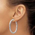 Load image into Gallery viewer, 14K 4x35mm White Gold Diamond-cut Round Omega Back Hoop Earrings
