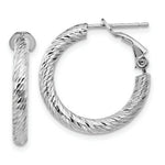 Load image into Gallery viewer, 14K 3x15mm White Gold Diamond-cut Round Omega Back Hoop Earrings
