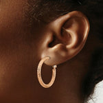 Load image into Gallery viewer, 14K 3x20mm Rose Gold Diamond-cut Round Omega Back Hoop Earrings
