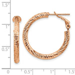 Load image into Gallery viewer, 14K 3x20mm Rose Gold Diamond-cut Round Omega Back Hoop Earrings
