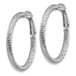 Load image into Gallery viewer, 14K 3x25mm White Gold Diamond-cut Round Omega Back Hoop Earrings
