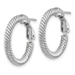 Load image into Gallery viewer, 14K 3x15mm White Gold Twisted Round Omega Back Hoop Earrings

