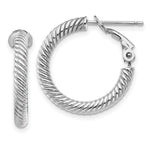 Load image into Gallery viewer, 14K 3x15mm White Gold Twisted Round Omega Back Hoop Earrings
