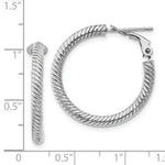 Load image into Gallery viewer, 14K 3x20mm White Gold Twisted Round Omega Back Hoop Earrings
