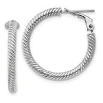 Load image into Gallery viewer, 14K 3x20mm White Gold Twisted Round Omega Back Hoop Earrings
