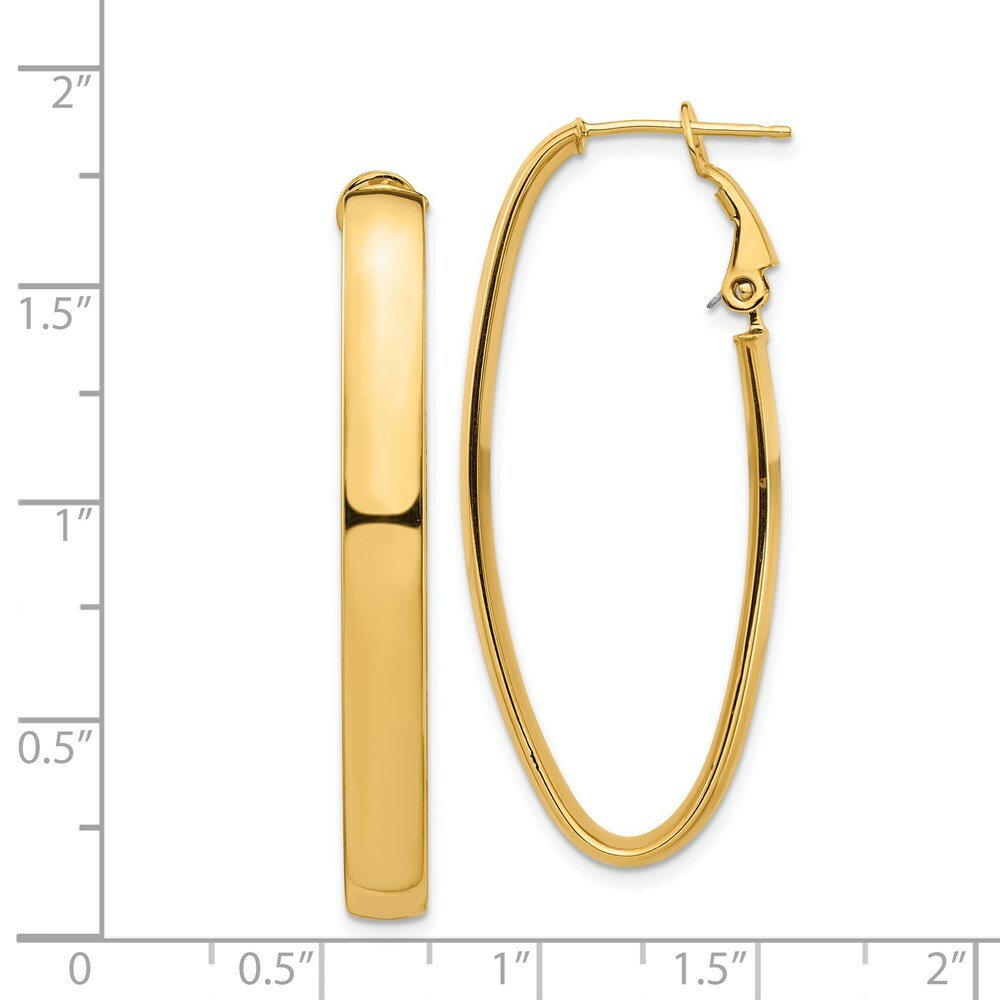 14K Yellow Gold High Polished 5mm Omega Back Oval Hoop Earrings