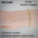 Load and play video in Gallery viewer, 18K Yellow Solid Gold Elongated Semi-Solid Link 5.80mm Width Cable Necklace Chain
