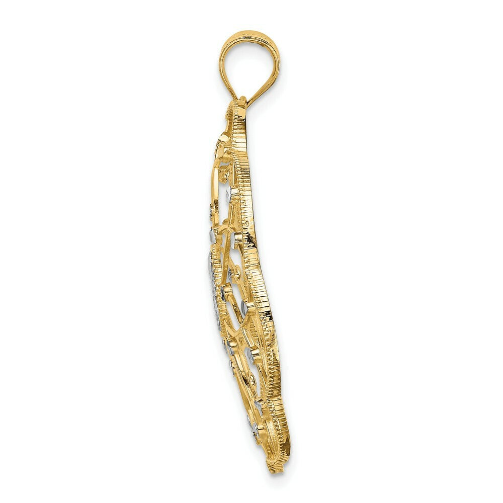 14K Yellow Gold & Rhodium Diamond-cut Spiral Circle Pendant