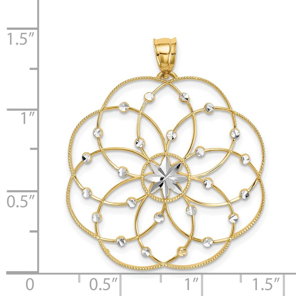 14K Yellow Gold & Rhodium Diamond-cut Spiral Circle Pendant