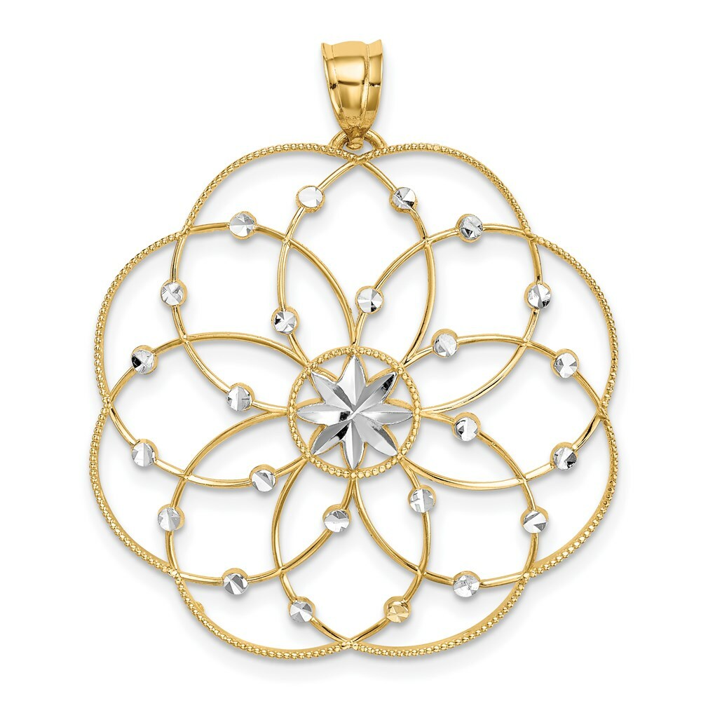 14K Yellow Gold & Rhodium Diamond-cut Spiral Circle Pendant