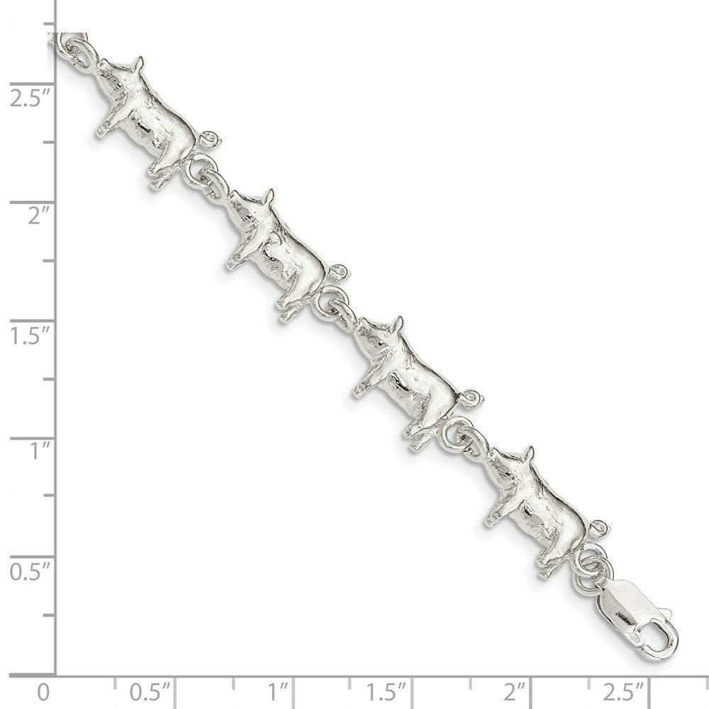 Sterling Silver Pig Hog Piggy Piglet Bracelet 7'' length