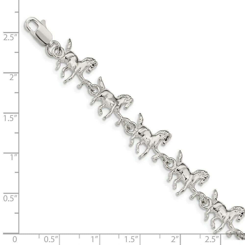 Sterling Silver Horses Bracelet 7'' length