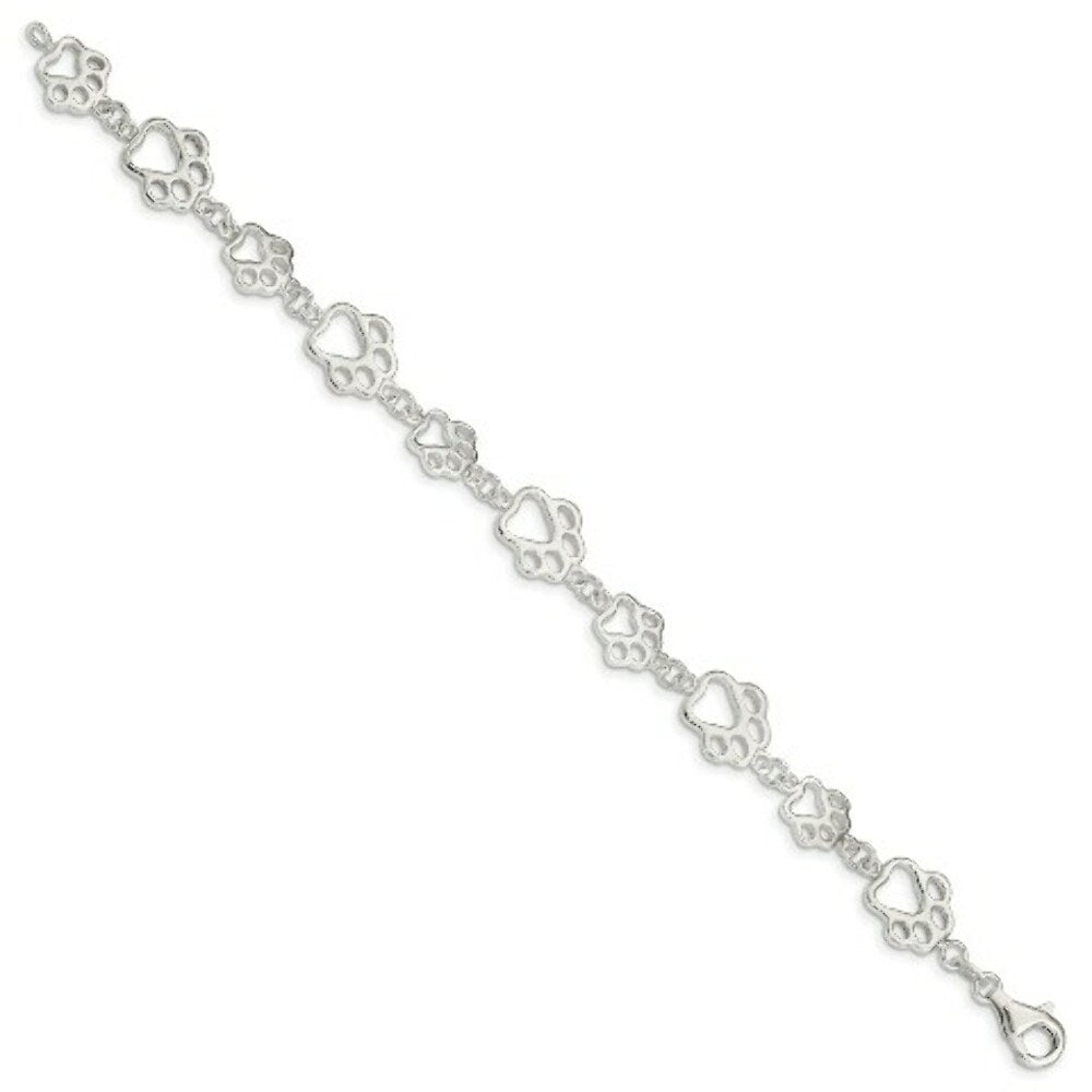 Sterling Silver Polished Paw Print Bracelet 7.5'' length
