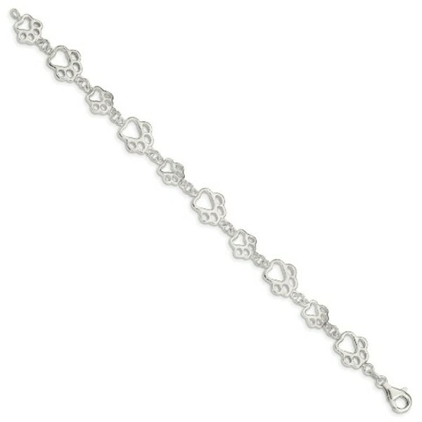 Sterling Silver Polished Paw Print Bracelet 7.5'' length