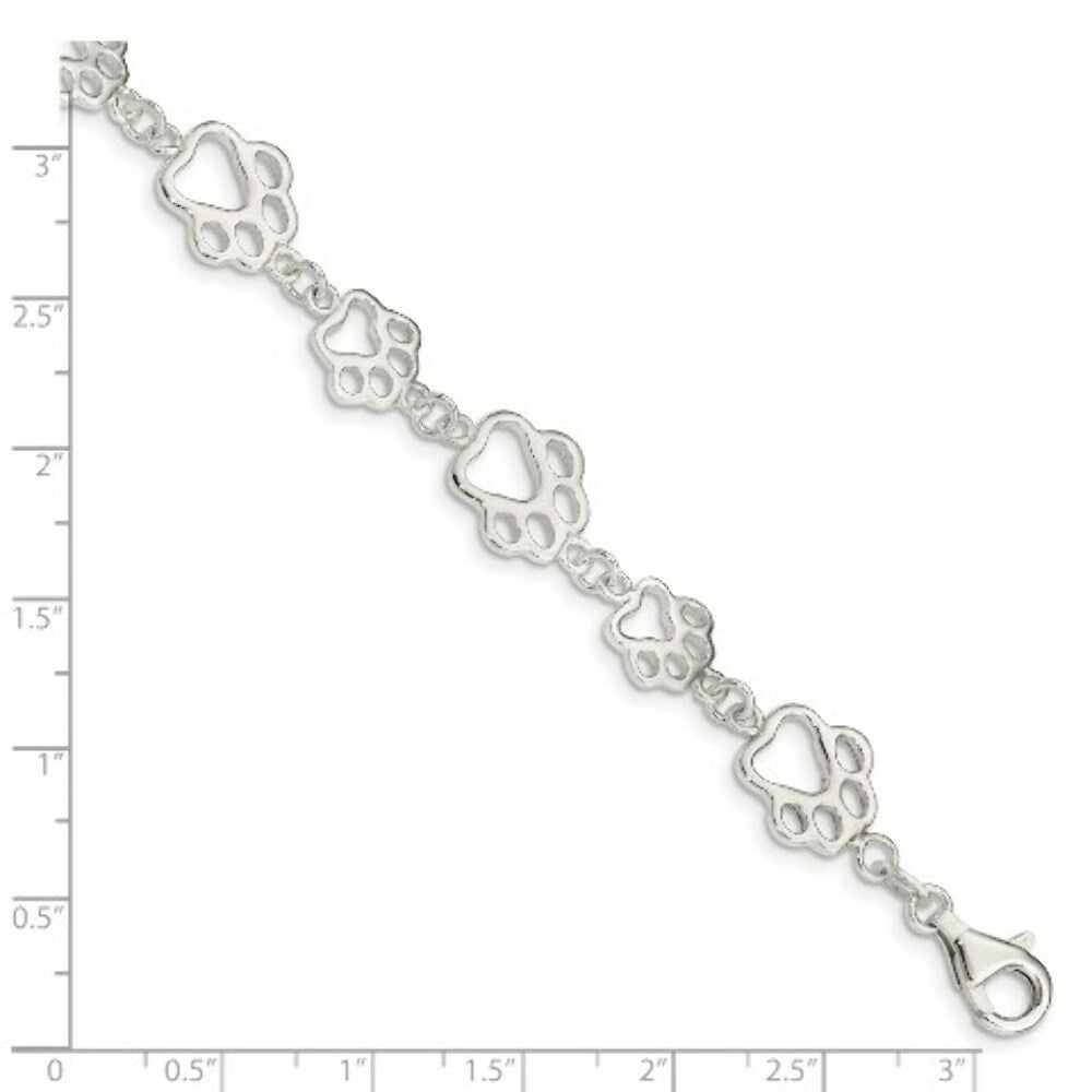 Sterling Silver Polished Paw Print Bracelet 7.5'' length
