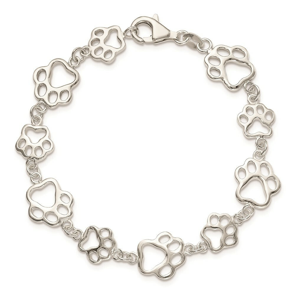Sterling Silver Polished Paw Print Bracelet 7.5'' length