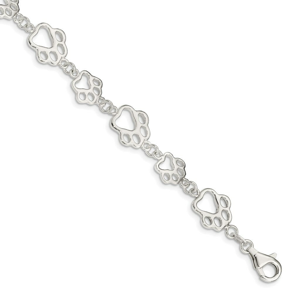 Sterling Silver Polished Paw Print Bracelet 7.5'' length