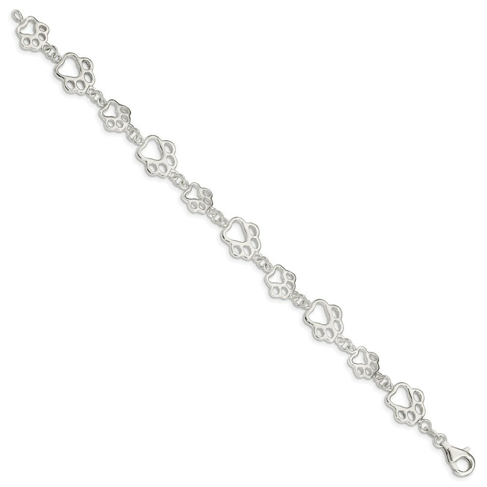 Sterling Silver Polished Paw Print Bracelet