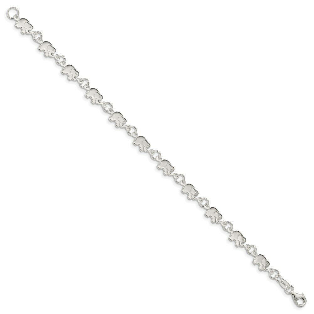 Sterling Silver Polished Elephant Bracelet 7.5'' length