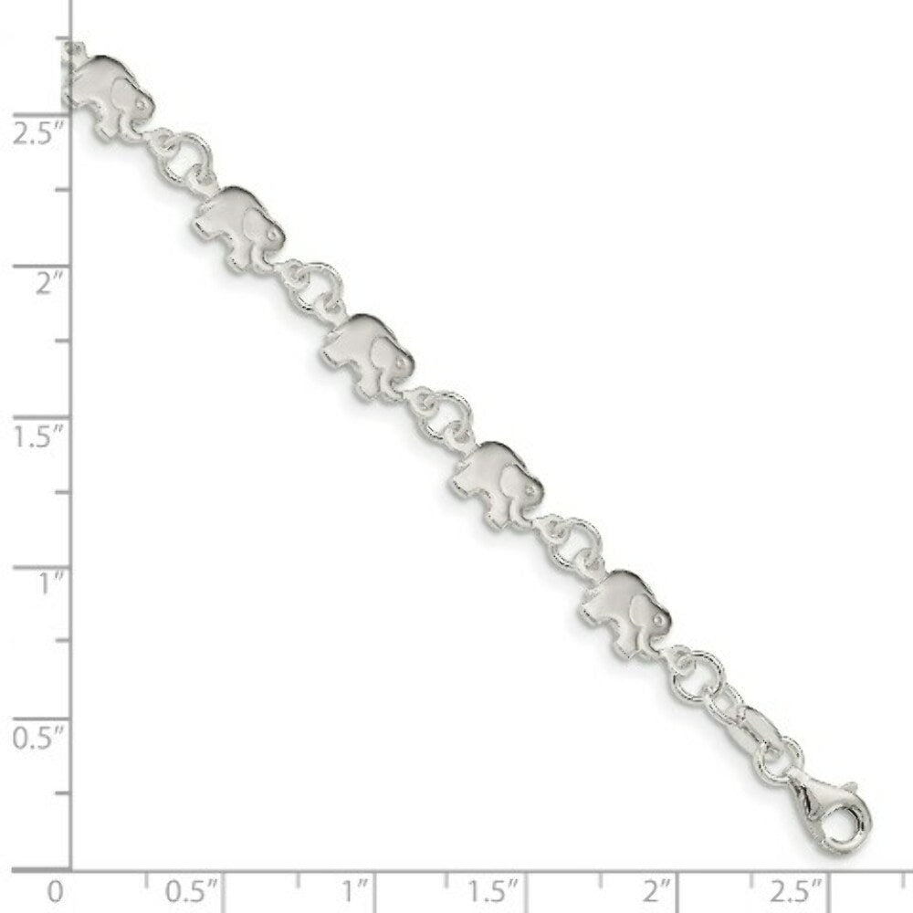 Sterling Silver Polished Elephant Bracelet 7.5'' length