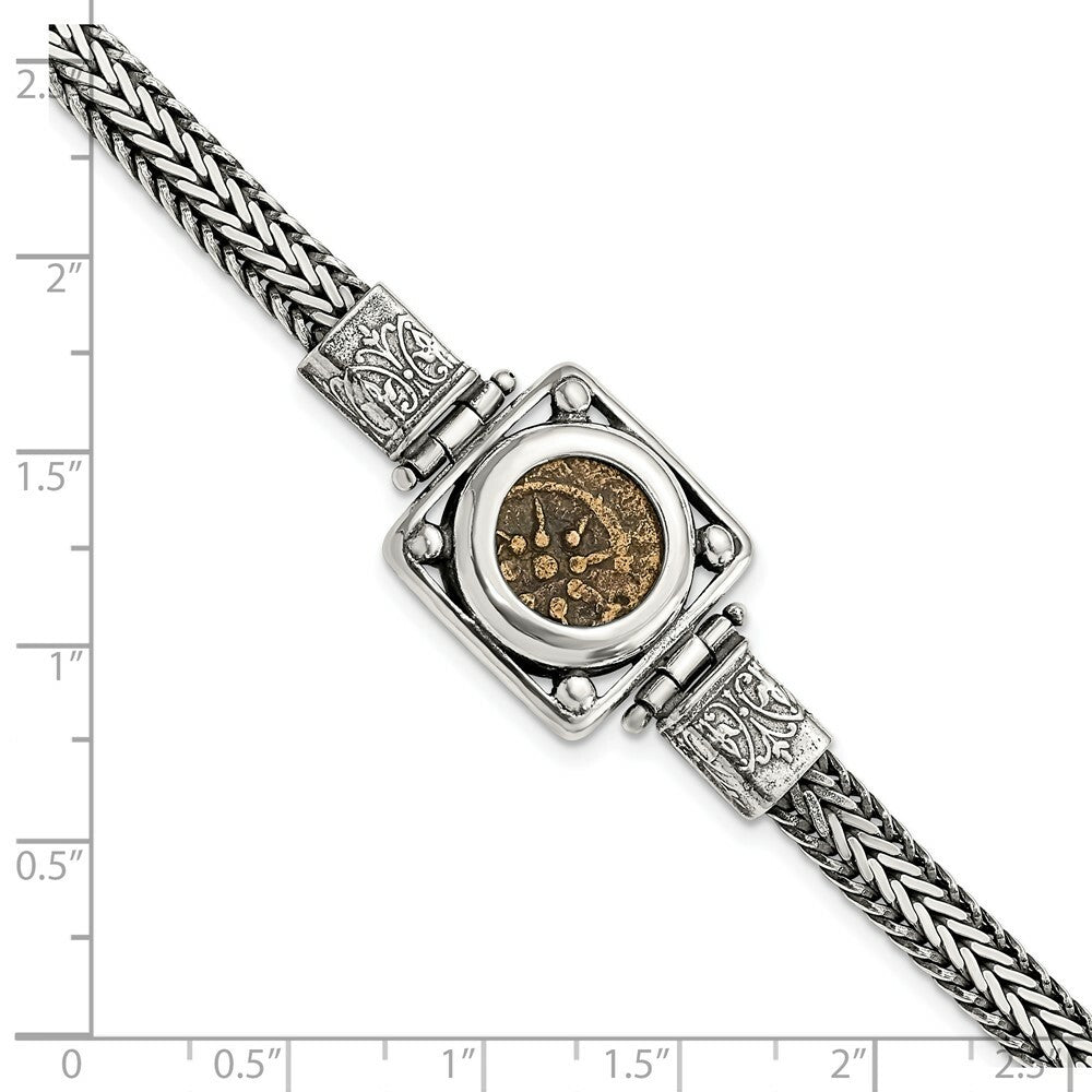 Sterling Silver & Bronze Antiqued Widows Mite Coin 7in Bracelet