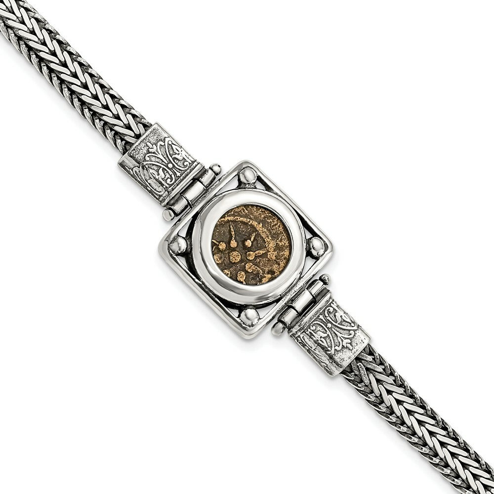 Sterling Silver & Bronze Antiqued Widows Mite Coin 7in Bracelet