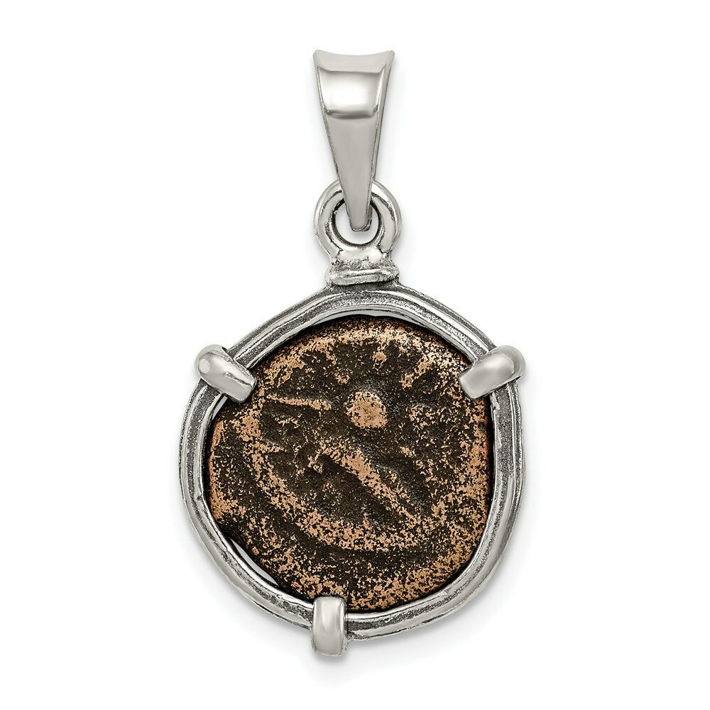 Sterling Silver Antiqued Widows Mite Coin Pendant