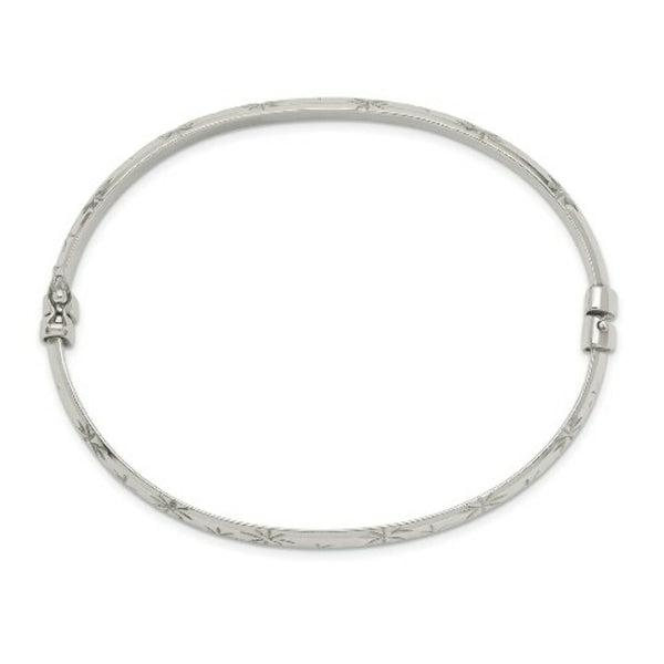 Sterling Silver Diamond-cut 6mm Bangle and 4mm Hoop Earring Set