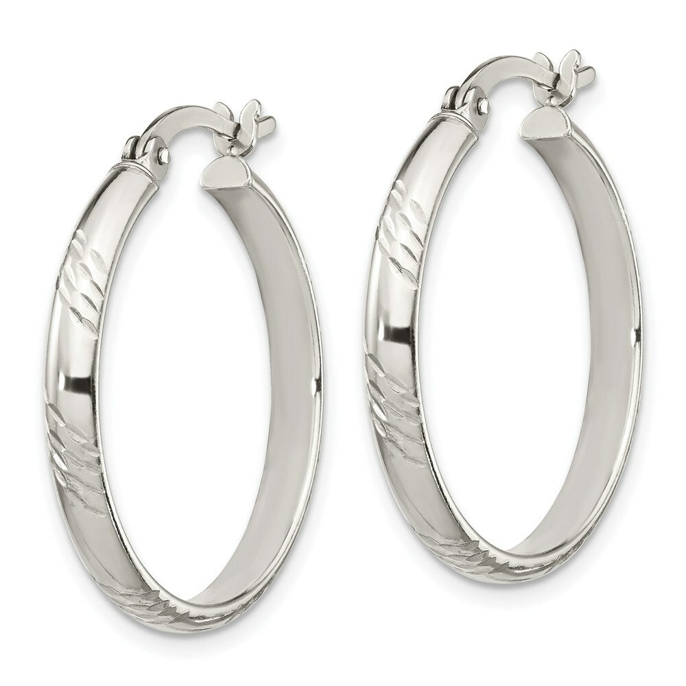 Sterling Silver Diamond-cut 4mm Bangle and 3mm Hoop Earring Set