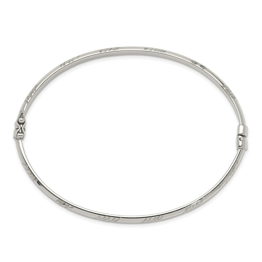 Sterling Silver Diamond-cut 4mm Bangle and 3mm Hoop Earring Set