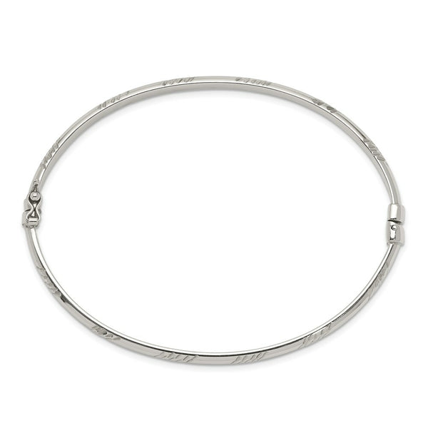 Sterling Silver Diamond-cut 4mm Bangle and 3mm Hoop Earring Set