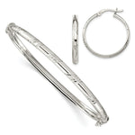 Load image into Gallery viewer, Sterling Silver Diamond-cut 4mm Bangle and 3mm Hoop Earring Set
