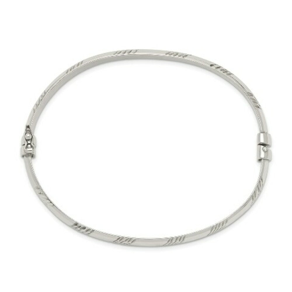 Sterling Silver Diamond-cut 6mm Bangle and 4mm Hoop Earring Set