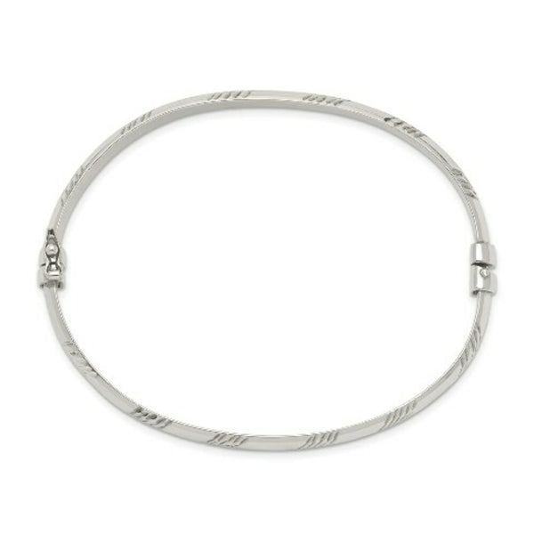 Sterling Silver Diamond-cut 6mm Bangle and 4mm Hoop Earring Set