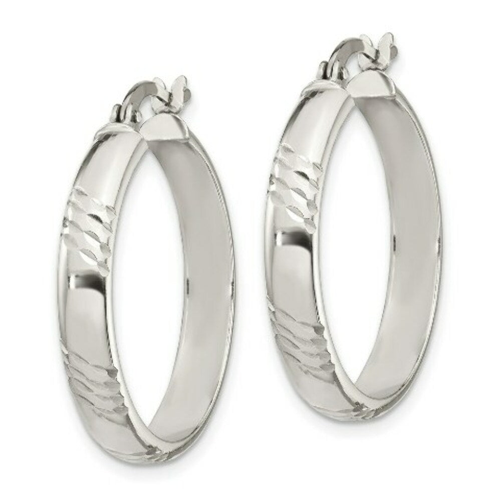 Sterling Silver Diamond-cut 6mm Bangle and 4mm Hoop Earring Set