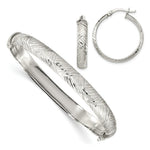 Load image into Gallery viewer, Sterling Silver Diamond-cut 7.5mm Bangle and 5mm Hoop Earring Set
