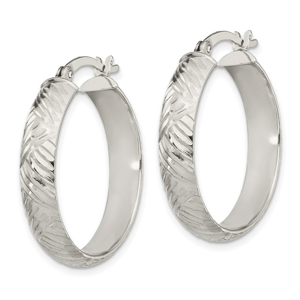 Sterling Silver Diamond-cut 7.5mm Bangle and 5mm Hoop Earring Set