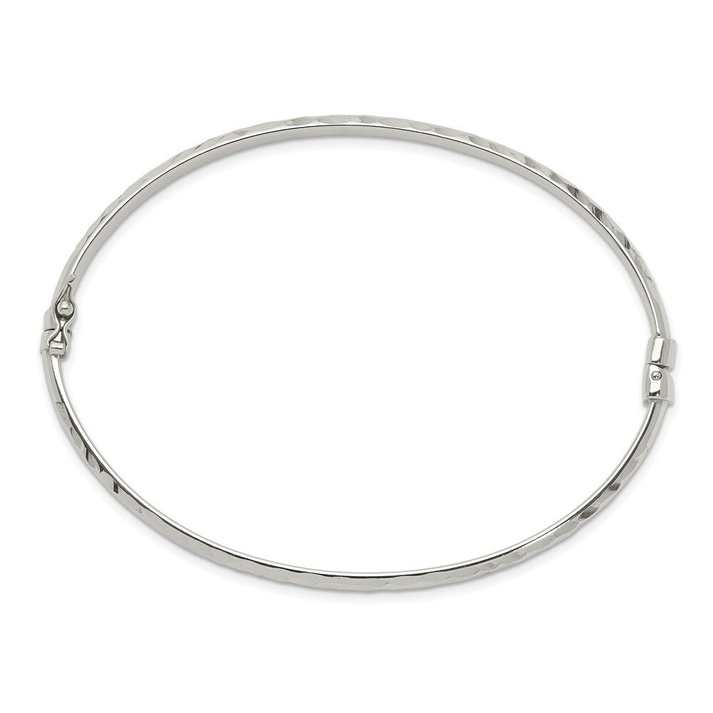 Sterling Silver Diamond-cut 4mm Bangle and 3mm Hoop Earring Set