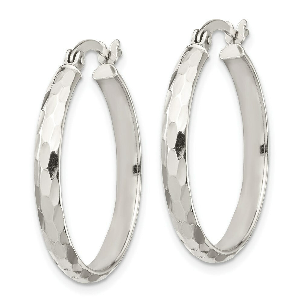 Sterling Silver Diamond-cut 4mm Bangle and 3mm Hoop Earring Set