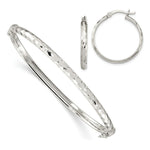 Load image into Gallery viewer, Sterling Silver Diamond-cut 4mm Bangle and 3mm Hoop Earring Set
