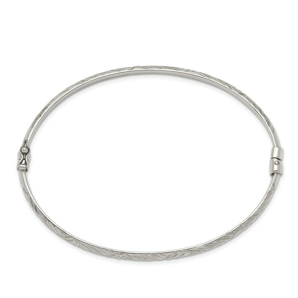 Sterling Silver Diamond-cut 4mm Bangle and 3mm Hoop Earring Set