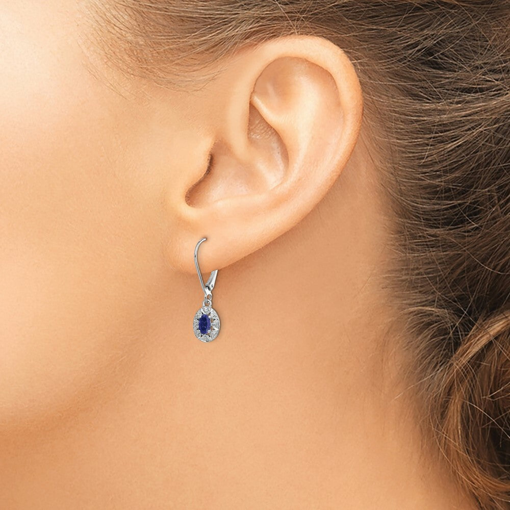 Sterling Silver Diamond and Created Sapphire Earrings