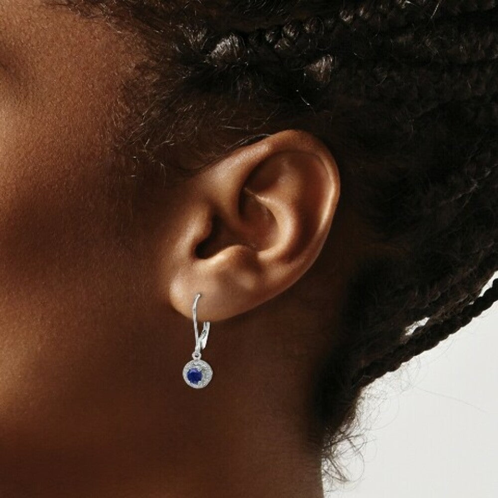 Sterling Silver Diamond and Created Sapphire Earrings