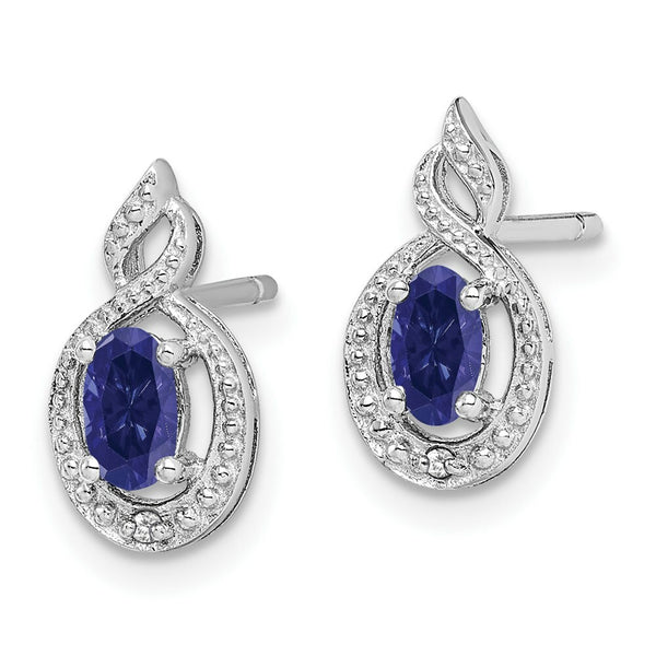 Sterling Silver Created Sapphire and Diamond Earrings