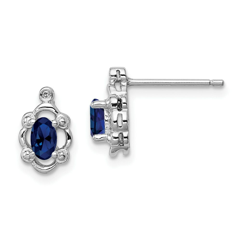 Sterling Silver Created Sapphire and Diamond Earrings